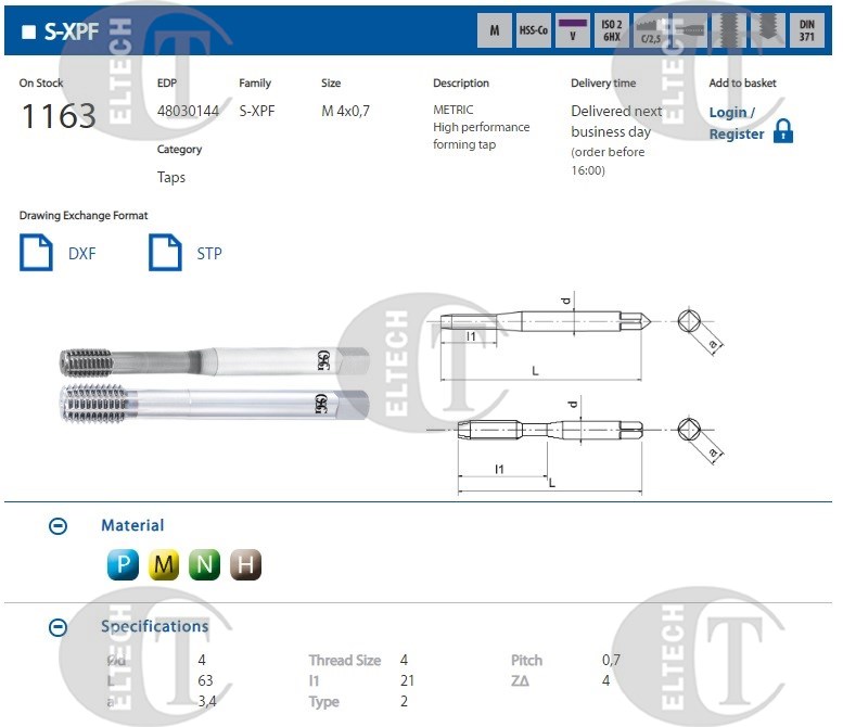WYGNIATAK M 4 DIN-371C (6HX) HSS-CO TICN S-XPF