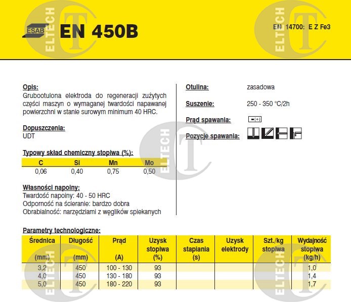 ELEKTRODA OK WEARTRODE 45  4.0/5.4BL / EN 450 B / / KARTON 16,20 KG /