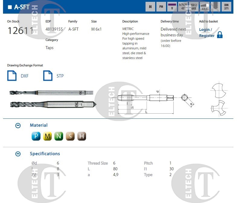 GWINTOWNIK M 6 DIN-371C R45 (6HX) HSSE-PM TICN A-SFT