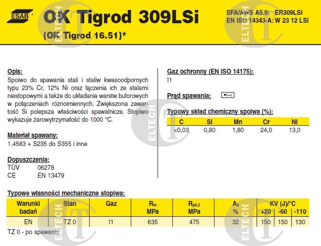 DRUT FI 2.40/1000 309L-SI OK16.51 TIGROD /5kg/