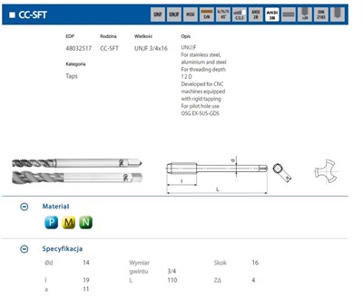 GWINTOWNIK UNF  3/4-16 DIN-2183 R45 (2B) HSSE CC-SFT.