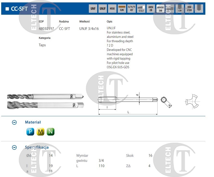 GWINTOWNIK UNF  3/4-16 DIN-2183 R45 (2B) HSSE CC-SFT.