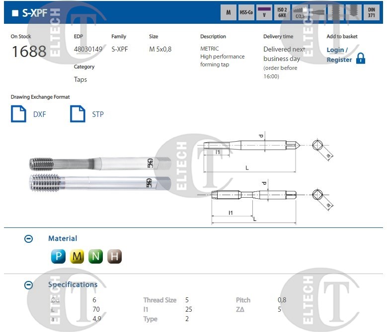 WYGNIATAK M 5 DIN-371C (6HX) HSS-CO TICN S-XPF