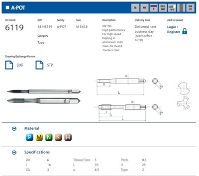 GWINTOWNIK M 5 DIN-371B (6HX) HSSE-PM TICN A-POT