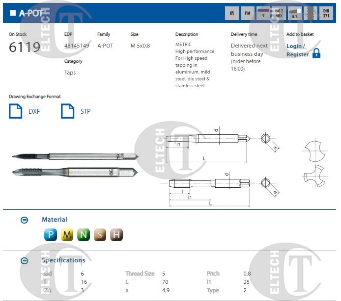 GWINTOWNIK M 5 DIN-371B (6HX) HSSE-PM TICN A-POT