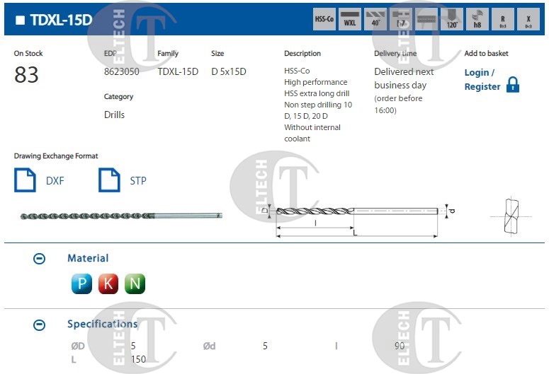 WIERTLO NWKP FI  5,00  90/150MM HSSE WXL TDXL