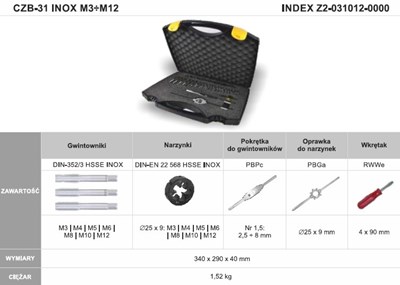 ZESTAW NARZEDZI DO GWINTOWANIA CZB-31 INOX