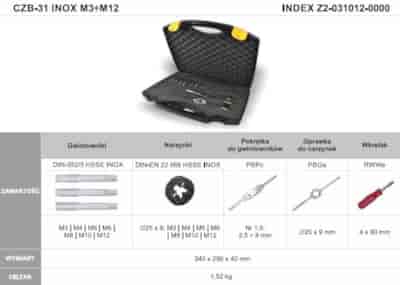 ZESTAW NARZEDZI DO GWINTOWANIA CZB-31 INOX