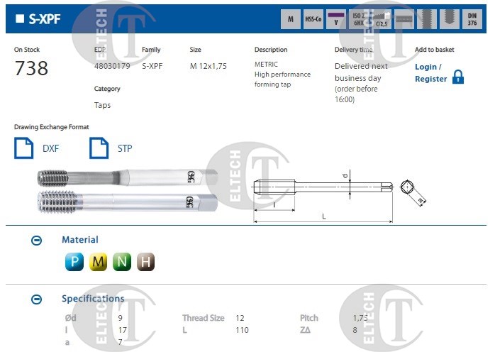 WYGNIATAK M12 DIN-376C (6HX) HSS-CO TICN S-XPF