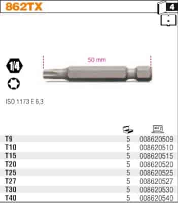 BIT 1/4”- TX 9- 50MM  TORX  BETA