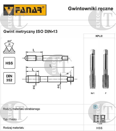 GWINTOWNIK M12 NGMM/2 DIN-352 (6H) HSS