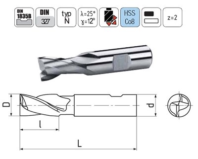 FREZ TRZPIENIOWY NFPG FI 12,0  16/73 Z2 HB12 HSSE EL-CUT
