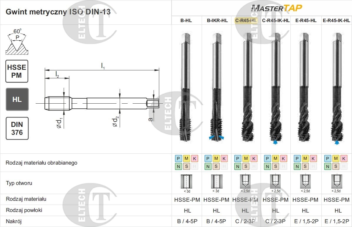 GWINTOWNIK M16 DIN-376C R45 (6H) HSSE-PM HL MASTERTAP