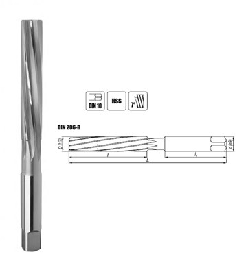 ROZWIERTAK RECZNY FI  8,00 (H7)  58/115MM DIN 206-B SKRETNY HSS.