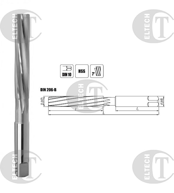 ROZWIERTAK RECZNY FI  8,00 (H7)  58/115MM DIN 206-B SKRETNY HSS.