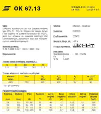 ELEKTRODA OK 67.13 2.50/0.7 /KARTON 4.2KG/ VP