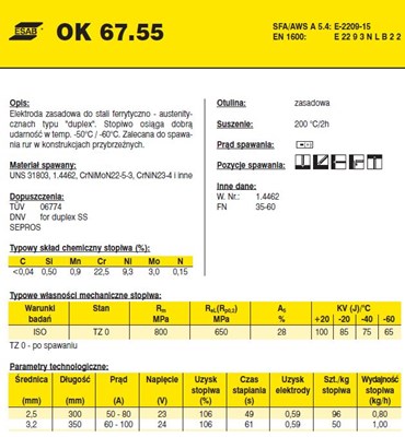 ELEKTRODA OK 67.55 3.2 /1.7/KARTON 5.1KG/