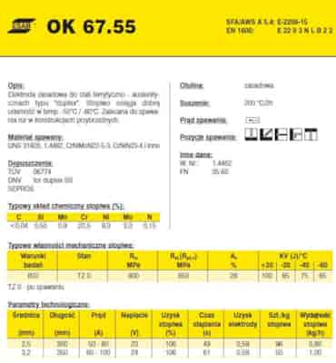 ELEKTRODA OK 67.55 2.5 /0.6/KARTON 3.6KG