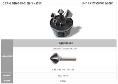 ZESTAW POGLEBIACZY STOZKOWYCH CZP-6 DIN-335-C 6.3-25 90* HSSE TICN
