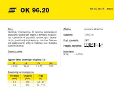 ELEKTRODA OK ALMn1 3.25/2.0 ALU /KARTON 8.0 KG/ VP