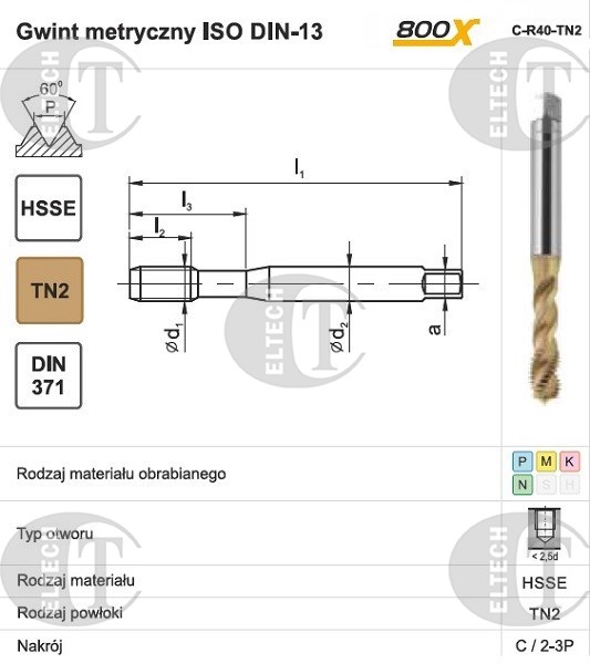 GWINTOWNIK M 4 DIN-371C R40 (6H) HSSE TN 800X