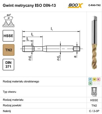 GWINTOWNIK M 3 DIN-371C R40 (6H) HSSE TN 800X