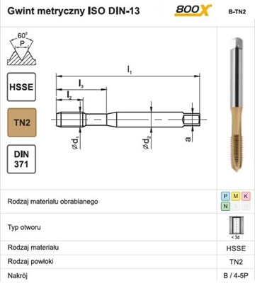 GWINTOWNIK M10 DIN-371B (6H) HSSE TIN 800X