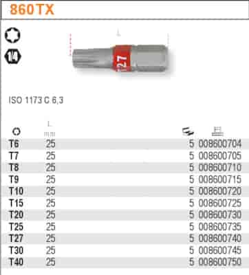BIT 1/4”- T20- 25MM  TORX KOL.OZN.  BETA