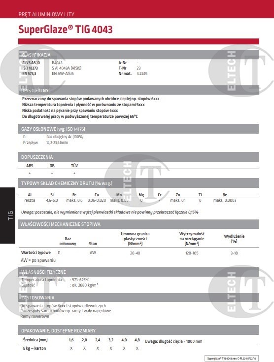 DRUT FI 3.2/1000  SUPERGLAZE TIG-4043