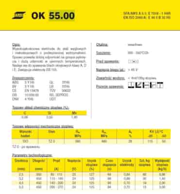 ELEKTRODA OK 55.00 2.50/4.5 /KARTON 13.5KG/