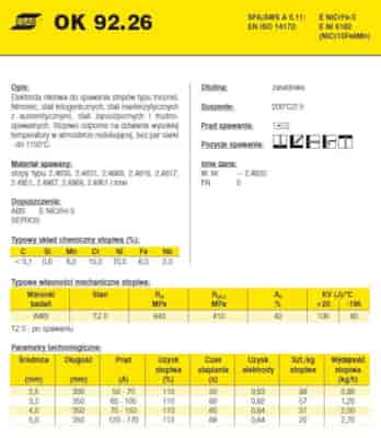 ELEKTRODA OK 92.26 2.50/0.7 VP /KARTON 4.2KG/  NICRFE-3