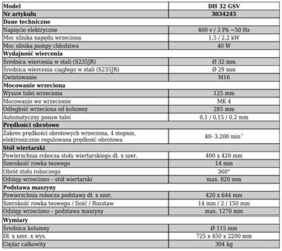 WIERTARKA KOLUMNOWA DH32GSV 400V MK3 4-STOPNIOWA