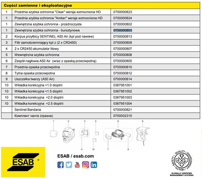 WEWNETRZNA SZYBKA OCHRONNA / 1op - 5szt. / ESAB