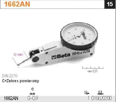 CZUJNIK ZEGAR. Z RUCH. TRZPIENIEM 0-0.8 MM   BETA