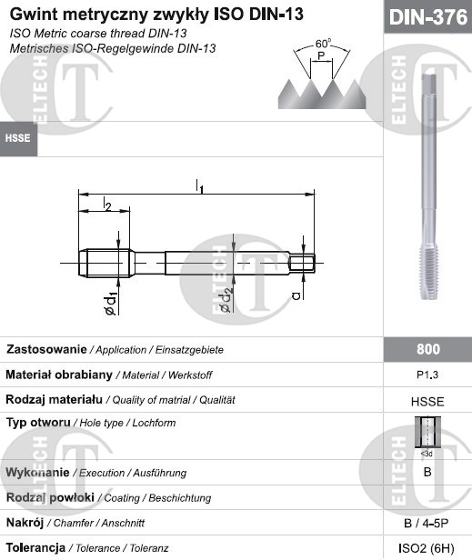 GWINTOWNIK M14 DIN-376B (6H) HSSE 800