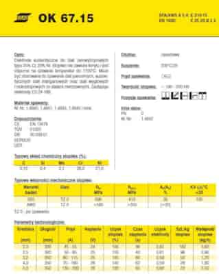 ELEKTRODA OK 67.15 2.00/0.6 /KARTON 3.6KG/ /ES24-18B/ VP
