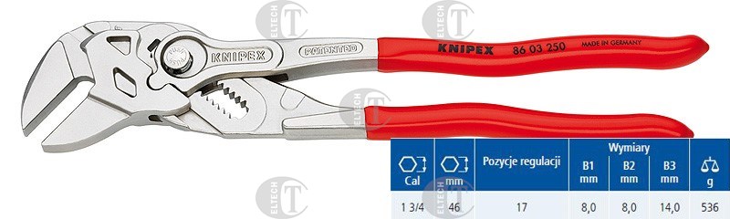 SZCZYPCE -KLUCZ  -250 NIKL.PCV  PL.SZCZEKI   KNIPEX