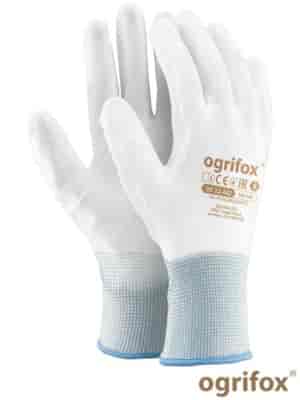 REKAWICE POWLEKANE OX-POLIUR WW - BIALE ROZM. 7 / zielony ring /