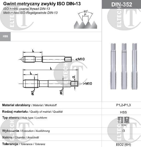 GWINTOWNIK M 2 NGMM/3 DIN-352 (6H) HSS
