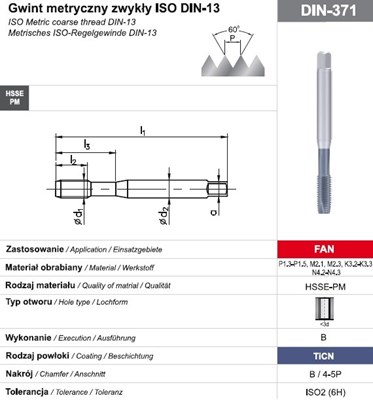 GWINTOWNIK M 8 DIN-371B (6H) HSSE-PM TICN  FAN