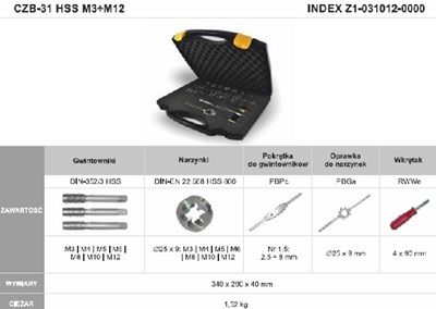 ZESTAW NARZEDZI DO GWINTOWANIA M3-M12 HSS CZB-31