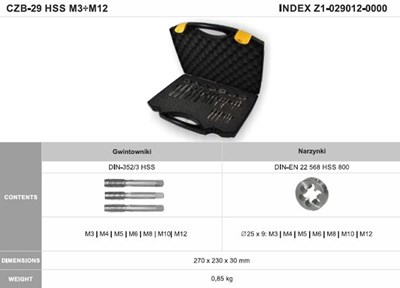 ZESTAW NARZEDZI DO GWINTOWANIA M3-M12 HSS CZB-29