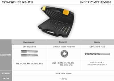 ZESTAW NARZEDZI DO GWINTOWANIA M3-M12 HSS CZB-29W