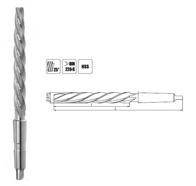 ROZWIERTAK MASZYNOWY FI 12,00 (k11) 105/199MM DIN 311 SKRETNY MK2 HSS