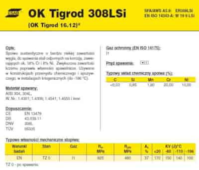 DRUT FI 1.60/1000 308L-SI OK16.12 TIGROD /5kg/