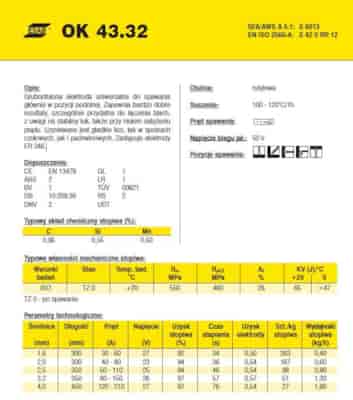 ELEKTRODA OK 43.32 2.50/4.8 /KARTON 14.4KG/ /EA146/