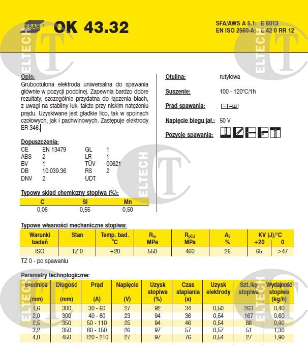 ELEKTRODA OK 43.32 2.50/4.8 /KARTON 14.4KG/ /EA146/