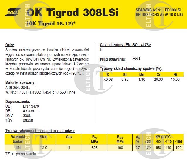 DRUT FI 4.00/1000 308L-SI OK16.12 TIGROD /5kg/
