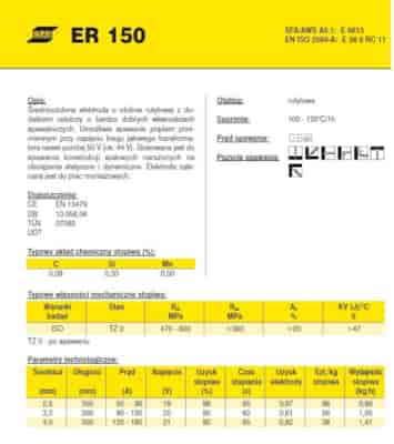 ELEKTRODA ER 150 4.00/ 5.0BL