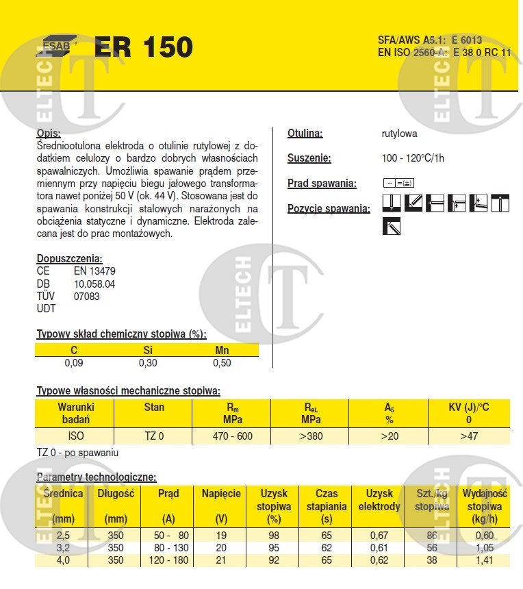 ELEKTRODA ER 150 4.00/ 5.0BL